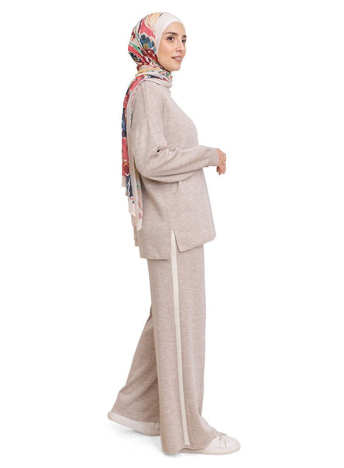 Beige Line Knit Suit - Khotwh